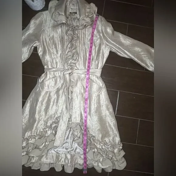 Samuel Dong shimmer champagne bubble ruffle hem coat/dress sz small - Picture 10 of 11
